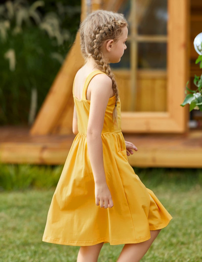 Arshiner Toddler Girls Short Sleeve Casual A-Line Twirly Skater Dress for School Yellow 6X - Image 3